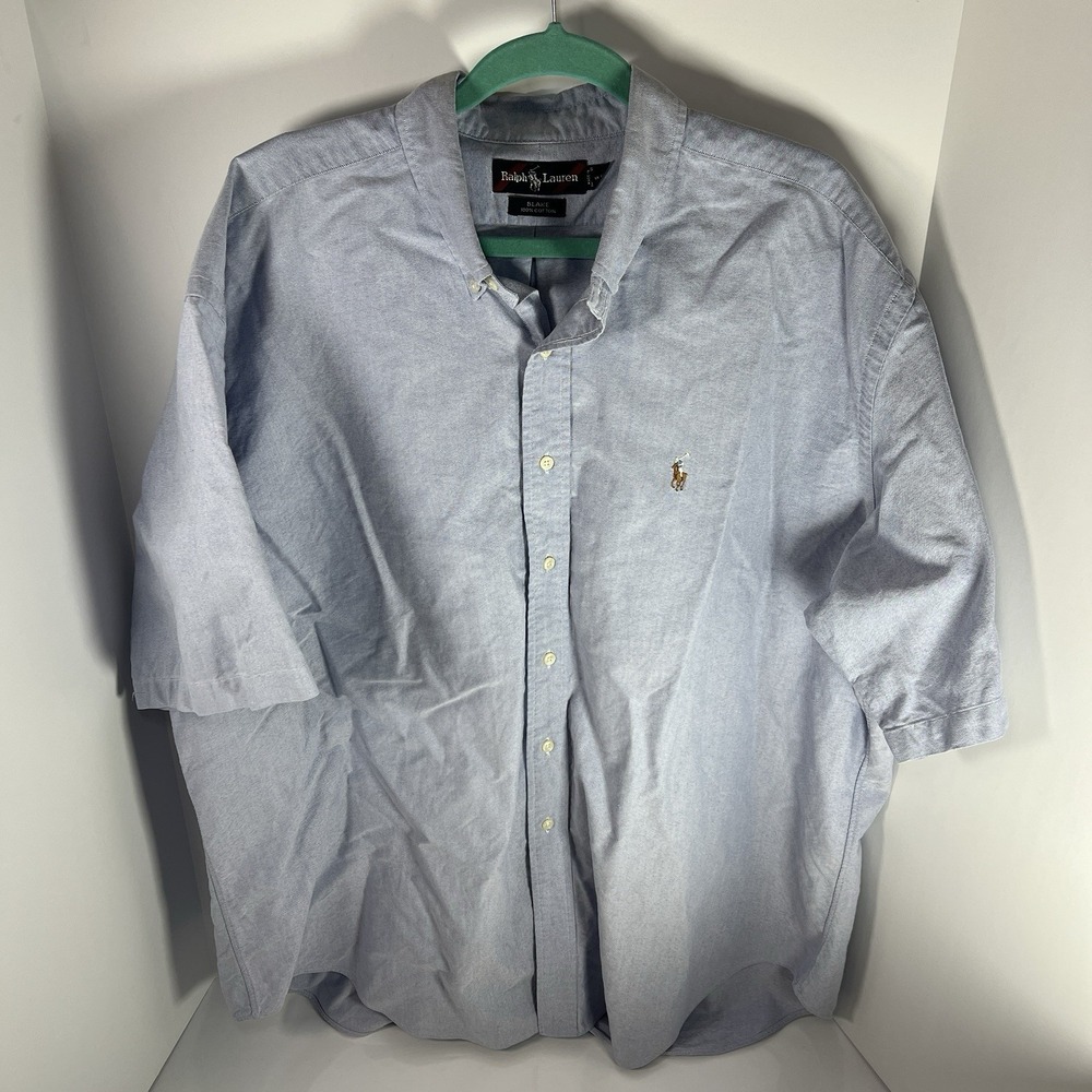 Polo Ralph Lauren Blake Short Sleeve Button Shirt Men's 2XL Blue Vintage Preppy